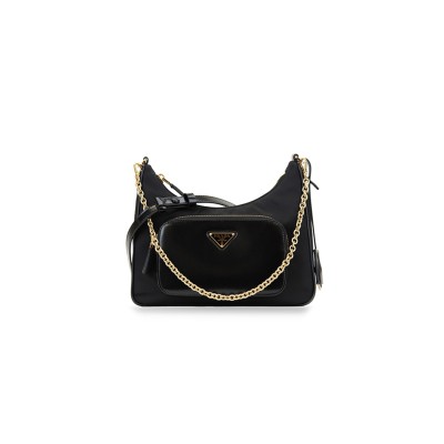 PRADA RE-NYLON AND BRUSHED-LEATHER MINI BAG 1BC198 (22.5*18.5*6.5cm)